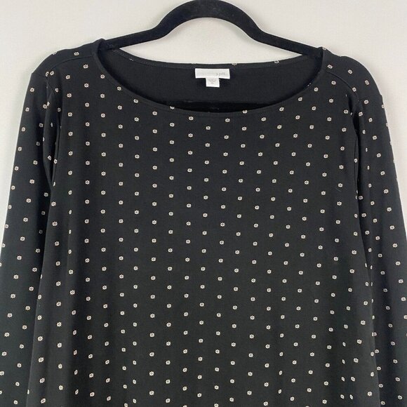 J Jill Black Ditsy Floral Bordered Hem Tunic Blouse Size XL Cotton Modal - Picture 2 of 10